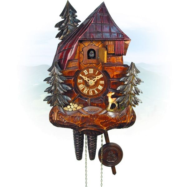 Cuckoo Clock Lévis, August Schwer: Black Forest house, deer, bank